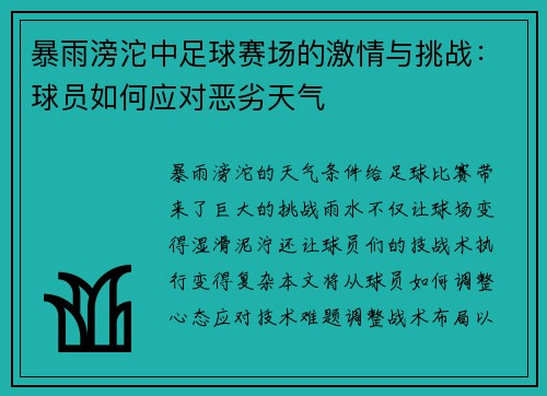 暴雨滂沱中足球赛场的激情与挑战：球员如何应对恶劣天气