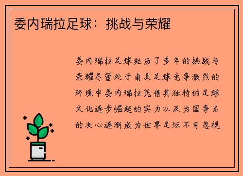 委内瑞拉足球：挑战与荣耀