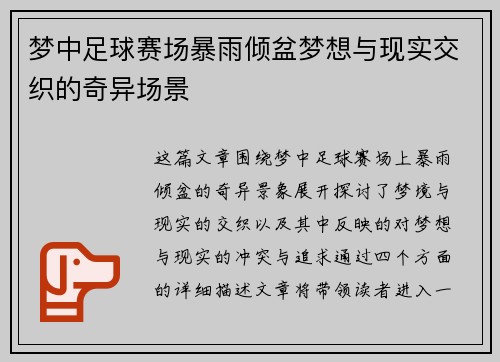 梦中足球赛场暴雨倾盆梦想与现实交织的奇异场景