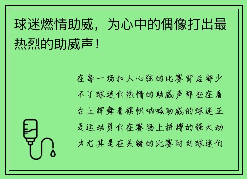球迷燃情助威，为心中的偶像打出最热烈的助威声！