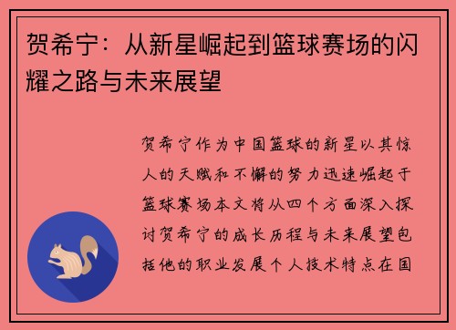 贺希宁：从新星崛起到篮球赛场的闪耀之路与未来展望