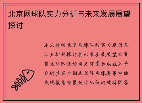 北京网球队实力分析与未来发展展望探讨